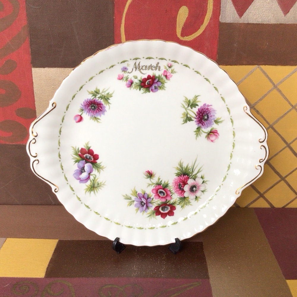 Royal Albert March Anemones Cake Plate With Handles